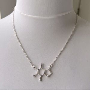Silver Color Metal Caffeine Molecule Necklace
